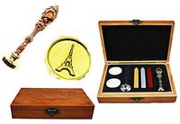MNYR Vintage The Eiffel Tower Decorative Luxury Wood Box Rose Gold Metal Peacock Wedding Invitations Gift Cards Paper Stationary Envelope Custom Wax Seal Sealing Stamp Stick Melting Spoon Gift Box Set