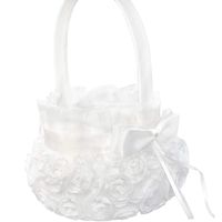 Lothver Satin Wedding Flower Girl Basket Romantic Cute Double Bow Decor Ivory