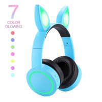 Bluetooth Cat Ear Headphones,7-Color Color Changing Wireless LED Light up Kids Headsets for Girls/Woman/Adult/ Christmas/Parties/Birthday Gifts (Blue)