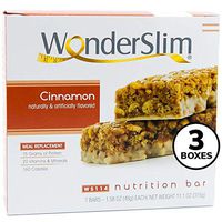 WonderSlim Meal Replacement Protein Bar - Low Carb Nutrition Bar for Women & Men - Cinnamon - High Fiber, KETO Friendly, Gluten Free, Weight Loss Diet Snack Bar (7ct) 3 Box Value-Pack (Save 10%)