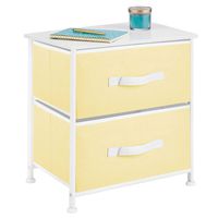 mDesign End Table/Night Stand Storage Tower - Sturdy Steel Frame, Wood Top, Easy Pull Fabric Bins - Organizer Unit for Bedroom, Hallway, Entryway, Closets - Textured Print, 2 Drawers - Yellow/White