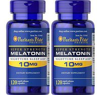 Puritans Pride zuAZNF Super Strength Rapid Release Capsules Melatonin 10 mg, 120 Count (4 Pack)