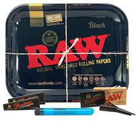 RAW Black Large Rolling Tray, Loader, Smoking Brand Deluxe King Size Cones (2 Packs), with Hippie Butler XL KewlTube - 5 Item Bundle