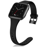Hamile for Fitbit Versa/Versa 2/SE/Lite Bands, Slim Soft Silicone Wristbands Fitness Straps Replacement Belt for Fitbit Versa Lite Edition Smart Watch Band, Small (Black/Balck Buckle)