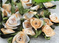 100pcs Daffodil Satin Ribbon Flower w/Appliques-5 Color-(Pick Color) (Orange)