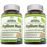 Herbal Secrets Psyllium Husk 500 Mg 500 Veggie Capsules (Pack of 2-500 Capsule Bottles)
