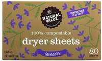 Natural Value 100% Compostable Dryer Sheets, Lavender, 80 Sheets, 6 Count