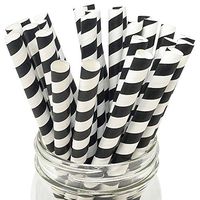Just Artifacts 25pc Premium Biodegradable Boba and Milkshake Paper Straws (Color: Striped Black)