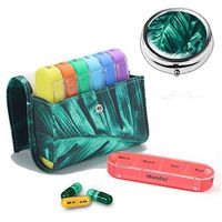 Pill Organizer Pill Box,LIZIMANDU Weekly Travel Pill Case Box Medication Reminder Daily AM PM,Day Night 7 Compartments,for 4 Times A Day,7 Days a Week-Includes Leather Carrying Case (Banana Leaf Set)