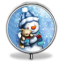 Custom Pill Case, Snowman Round Compact 3 Metal Portable Pill Container for Daily Use