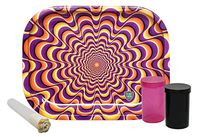 Mei Hua Rose Tip Packable Cigarette Tube (Elements Rolling Paper and Hemp Tip), Small Flip Top Storage Container (2 Pack), with Leaf Lock Gear Mini Rolling Tray (Trippy) - 4 Item Bundle