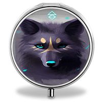 Wolf Pill Case, Round Stainless Drug Organizer Container Medicine Cover for Pocket Daily&Weekly