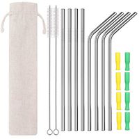 Beloca Metal Reusable Straws Set 8 Reusable Stainless Steel Drinking Straws with 2 Cleaning Brushes and 8 Silicone Tips for Tumblers Cold Beverage, Smoothie Milkshake Cocktail, Hot Drinks (Silver)