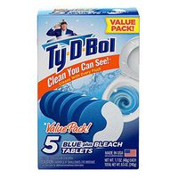 Ty-D-Bol Blue Plus Bleach Tablets Value 5 Pack, Cleans and Deodorizer Toilets for a Fresh Smelling Bathroom (Pack of 5)