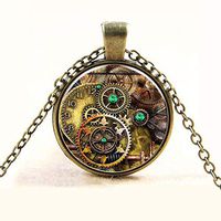Time Gem Glass Cabochon Pendant Metal Punk Gear Dial Plate Steampunk Necklaces Prom Beautiful For gift Simple Cheap Women Aesthetic Fashionable Womens