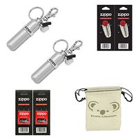 Zippo Lighter Fluid Fuel Storage Canister | 2pk Bundle + 2 Flint Dispensers (12 Flints) & 2 Wicks Replacement Set + Koala Pouch