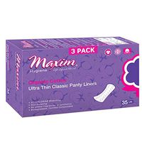 Maxim Ultrathin Contour Cotton Organic Panty Liners, Lite, 105ct, No Chlorine/Dioxin/Chemical/SAP, FDA/ICEA Approved, Biodegradable Breathable Hypoallergenic, Thin Panty Liners, 3 Packs of 35