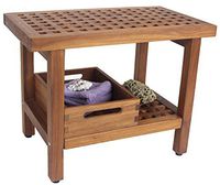 AquaTeak The Original 24" Grate Teak Shower Bench with Shelf & Moa Small Tray