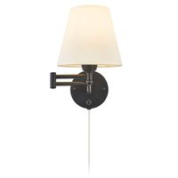 Swing Arm Wall Lamp 7.1" Shade Width Plug in Wall Mount Opaque Ivory Linen Shade 40W 2-Way Cord Covers(1 Light)