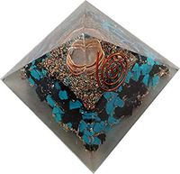 Arts Of Creation Shungite EMF Protection Orgone Pyramid with Black Kyanite Turquoise Crystal- Copper- Pyrite 50 MM