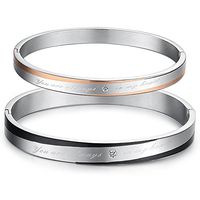 His or Hers Matching Set Couple Titanium Magnetic Bangle Bracelet Simple Korean Style Anti-fatigue in a Gift Box (His)