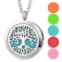 Garden Charms Hollow Out Tree of Life Aromatherapy Essential Oils Diffuser Locket Magnet with Felt Pads (B)
