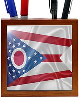 Rikki Knight RK-PH2708 Ohio State Flag Design 5-Inch Wooden Tile Pen Holder (RK-PH2708)