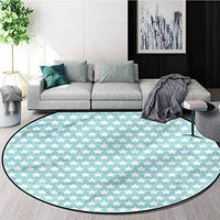 RUGSMAT Vintage Modern Machine Round Bath Mat,Geometric Lattice Cross Coffee Table Mat Non-Skid Living Room Carpet Diameter-31