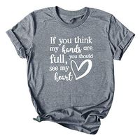 Baiggooswt Women Crew Neck Casual Loose Short Sleeve Funny Letter Printed Basic Tunic Tops Beach Party Office T-Shirt Blouse Gray