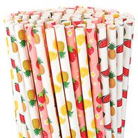 200 Pieces Paper Straws Fruit Pattern Drinking Straws Decorative Paper Straws Summer Party Drinking Straws for Hawaiian Birthday Wedding Party Decoration