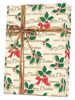 Merry Christmas Holly Gift Wrapping Paper Flat Sheet - 24" x 6'