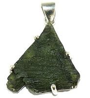 Moldavite Sterling Silver Pendant Raw Pyramid Natural Crystal MOLDP1805