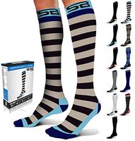 SB SOX Lite Compression Socks (15-20mmHg) for Men & Women - BEST Stockings for Running, Medical, Athletic, Edema, Diabetic, Varicose Veins, Travel, Pregnancy (Stripes - Gray/Blue, S/M)