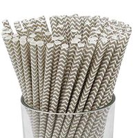 Just Artifacts 100pcs Premium Biodegradable Chevron Striped Paper Straws (Chevron Striped, Gray)