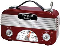 Nostalgic Rechargeable Vintage AM/FM Radio with Rotary Telescopic Antenna and Foldable Carrying Handle (Black)