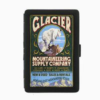 Perfection In Style Black Color Metal Cigarette Case D-008 Glacier National Park, Montana - Mountain Goat Vintage Sign
