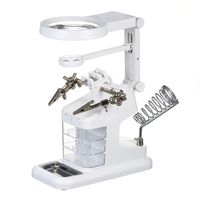LED Light Helping Hands Magnifier Station - FEITA 3X/4.5X/25X USB Lighted Hands Free Magnifying Glass Stand with Iron Holder and Alligator Clips - for Soldering, Assembly, Hobby and Crafts