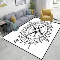 Bigdatastore Compass Plants Door Mats Outside Funny, Black and White Windrose with Simplistic Design Direction Navigation Primitive, Fashionable High Class Living Bedroom Rugs(6'x 9')