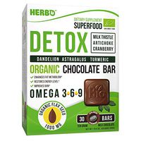 Detox Organic in Milk Chocolate by Herbo Superfood - Best Liver & Body Cleanse, for Weight Loss - 30 Delicious Bars with Milk Thistle, Artichoke, Cranberry, Dandelion, Astragalus, Turmeric & Omega 3