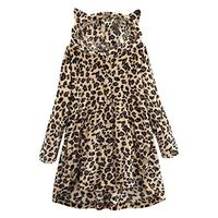 Cenglings Fuzzy Pullover,Women Plus Size Long Sleeve Leopard Print Coat Fleece Tops Cat Ears Irregular Hooded Oversized Sweater(White,XXXL)