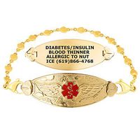Divoti Custom Engraved Medical Alert Bracelets for Women, Stainless Steel Medical Bracelet, Medical ID Bracelet w/Free Engraving – PVD Gold Angel Wing Tag w/PVD Gold Heart Link-TP Red-6.0"