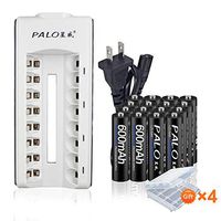PALO 16 Pack AAA 600mAh 1.2V Ni-MH Rechargeable Batteries with 8 Bay AA/AAA Battery Charger