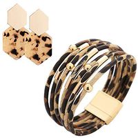 Leopard Bracelets Leopard Tube Bracelet Multilayer Leather Cuff Bracelet and Boho Leopard Rhombic Earrings for Women Girls (leopard Set 1)