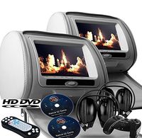 New Gray Color Pair Dual 9" Headrest Dvd Player Monitors with Dual Channel Wireless Headphones and PSP Style Wireless Game Controllers