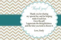 30 Personalized Thank You Cards Gold Teal Chevron Design Baby Shower or Birthday Party Event + 30 White Envelopes