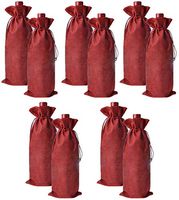 IBLUE 10Pcs Drawstring Wine Bags Linen Bottle Gift Bags Wine Bottle Protector for Party Wedding Dinner Travel P002 (Wine red)