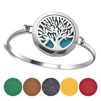 Garden Charms 30mm Tree Life Air Freshener Locket Stainless Steel Perfume Essential Oil Diffuser Locket Jewelry with Free Pads (C)