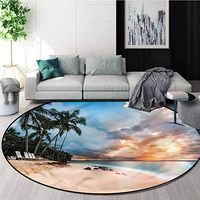 RUGSMAT Beach Round Rug Kid Carpet,Exotic Peaceful View Tropic Protect Floors While Securing Rug Making Vacuuming Round-59