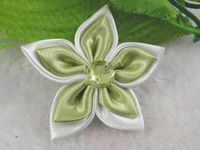 20pcs Satin Flower, 2" The The Ribbon Flower of W/Rhinestone (Green)
