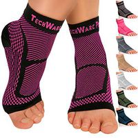 TechWare Pro Ankle Brace Compression Sleeve - Relieves Achilles Tendonitis, Joint Pain. Plantar Fasciitis Foot Sock with Arch Support Reduces Swelling & Heel Spur Pain. (Black/Pink, L/XL)